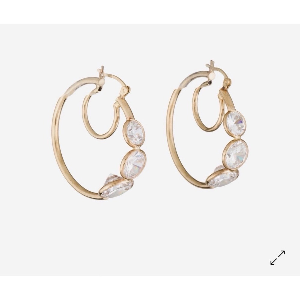 14k Gold Cubic Zirconia Graduated Double Hoop Earrings Womens Size 1in Gold